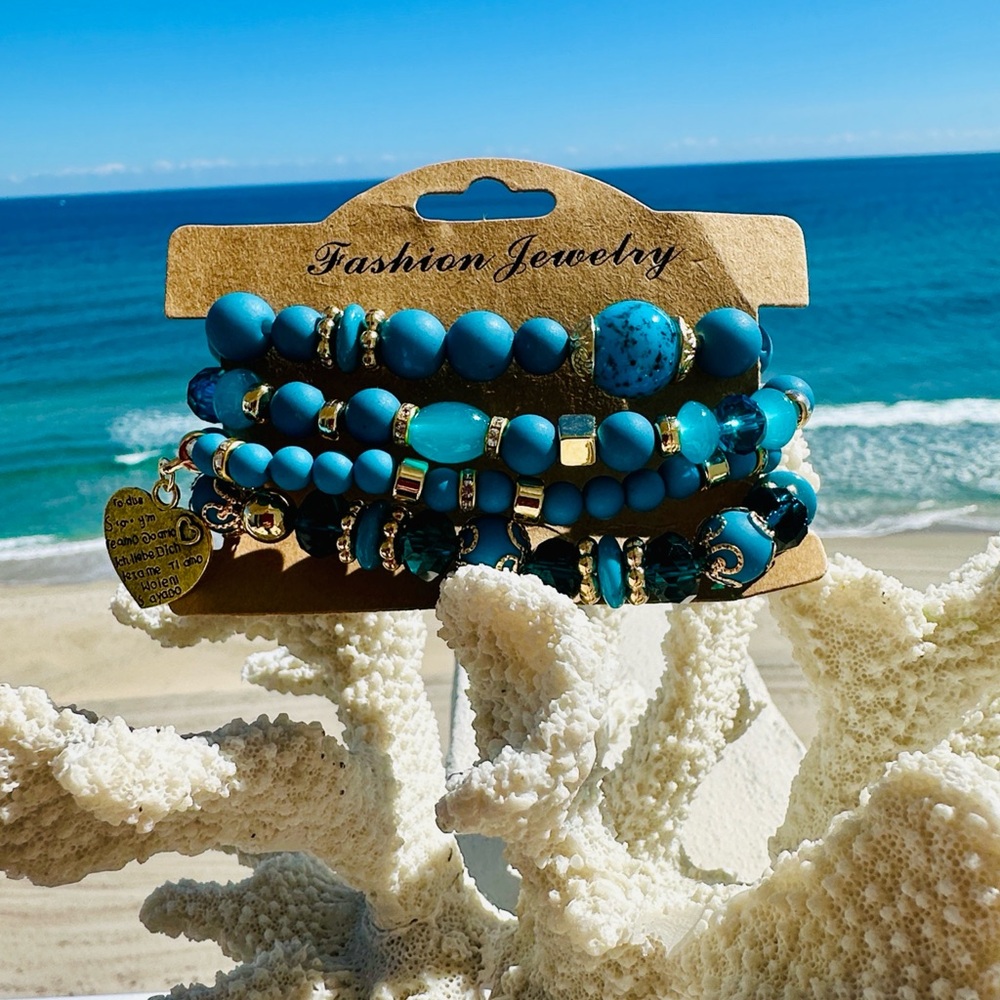 BEADED 4pc ASSORTED TURQUOISE BRACELETS
